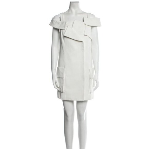 NEW/NWT Monse White Cotton Twill Square Neck Cold Shoulder Dress
